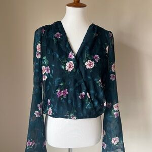 Floral Wrap Blouse - Dark Green